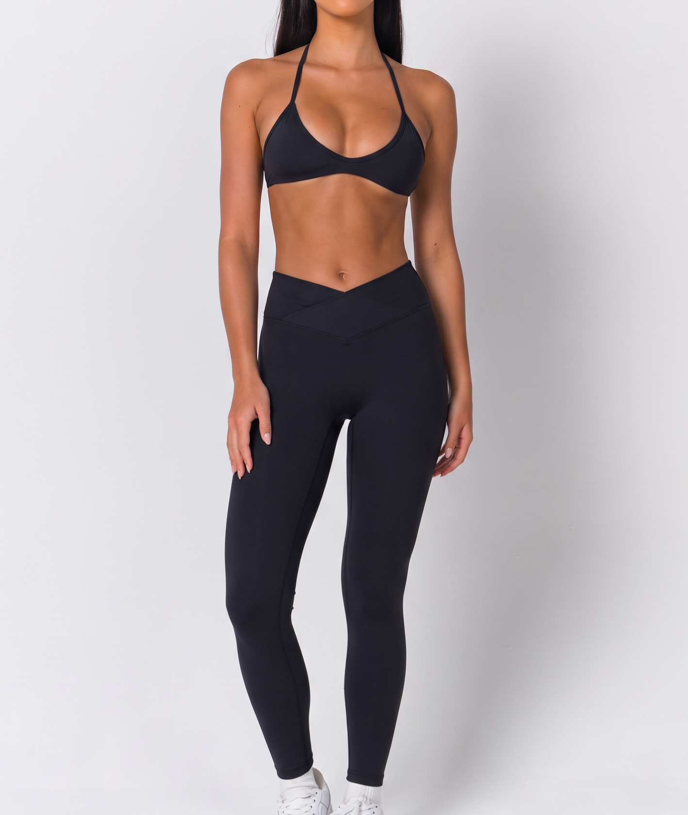 Halter Triangle Open Back Sports Bra and High Waist V Waist Leggings