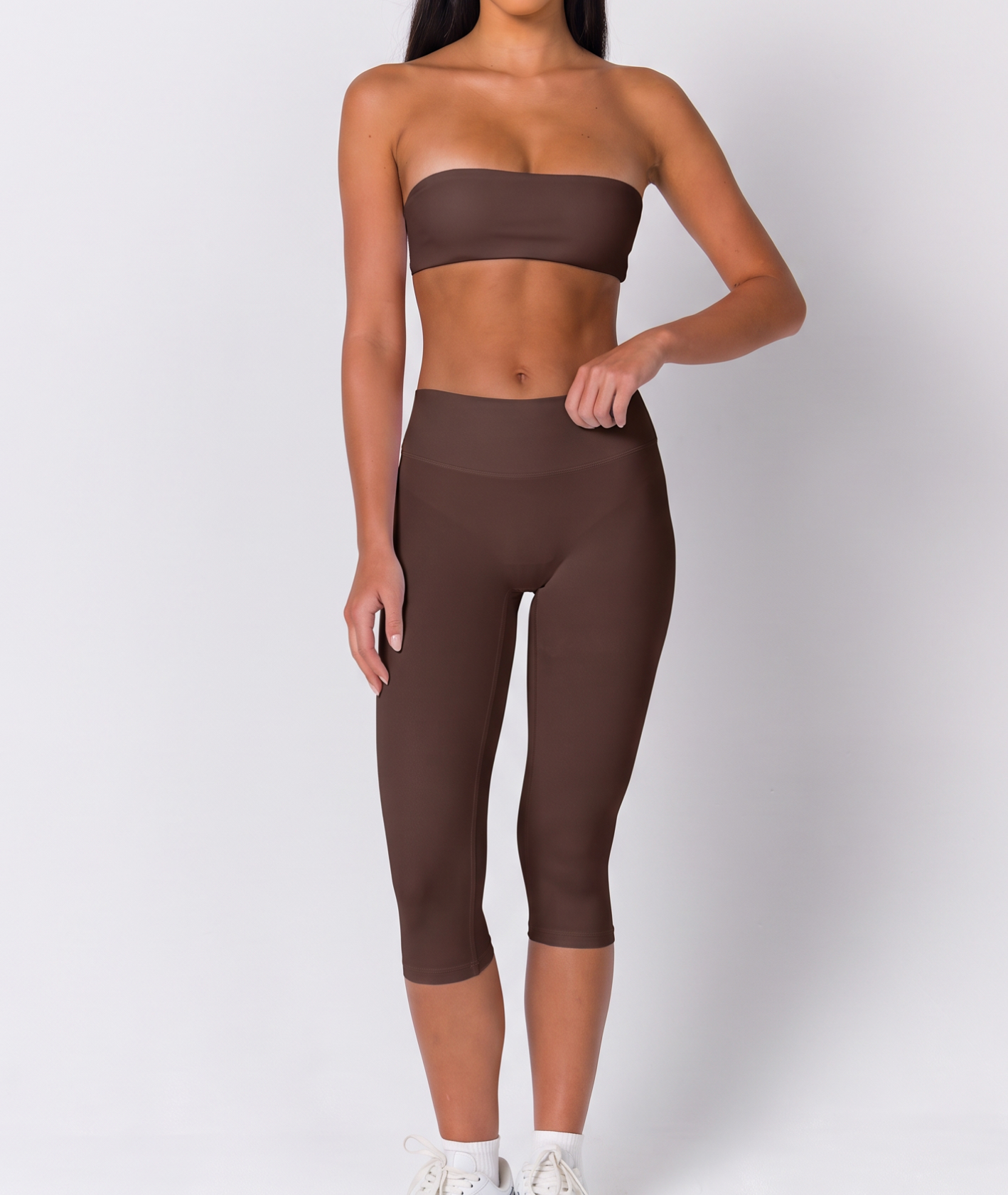 Strapless Bandeau Sports Bra and High Waist Capri Leggings