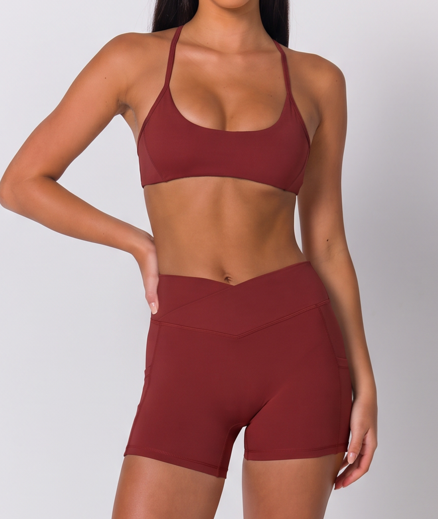 Scoop Neck Y Back Sports Bra and High Waist Training Shorts