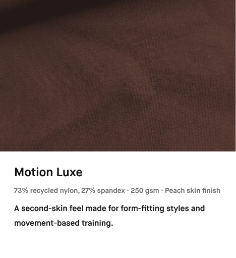 Motion Luxe peach skin activewear fabric in dark brown